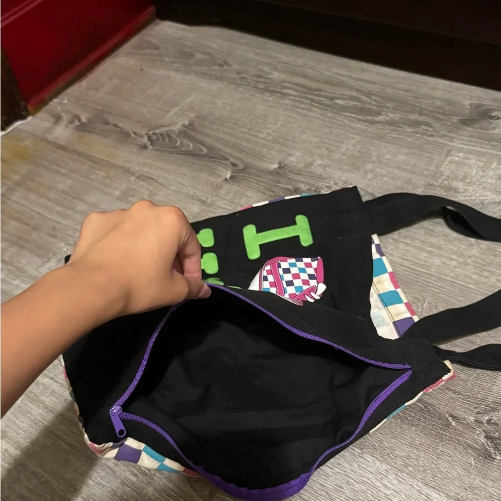 Vans Kids Black Tote with Neon Green Logo and Pink Checker Sneaker